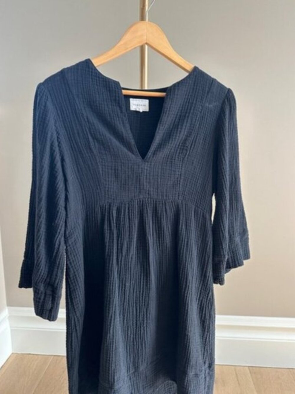 Honorine Coco Black Tiered Cotton Gauze Seersucker Mini Dress Size Small